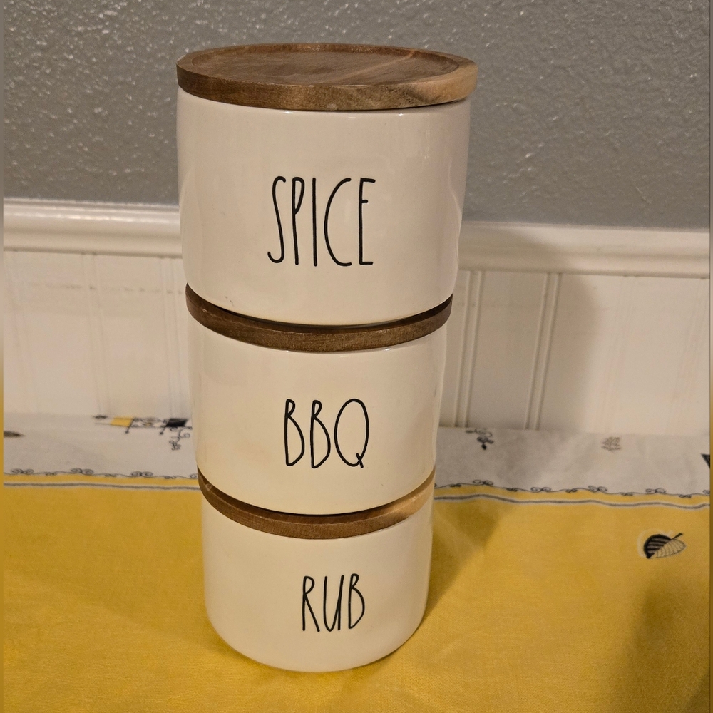 Rae Dunn BBQ,  Spice, & Rub Canister Set of Three - Stackable